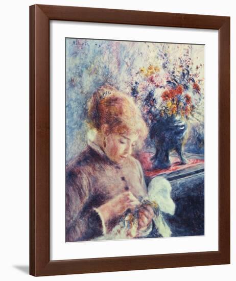 Girl and Petit Point-Pierre-Auguste Renoir-Framed Premium Giclee Print