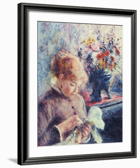 Girl and Petit Point-Pierre-Auguste Renoir-Framed Premium Giclee Print
