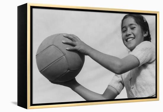 Girl and Volley Ball-Ansel Adams-Framed Stretched Canvas