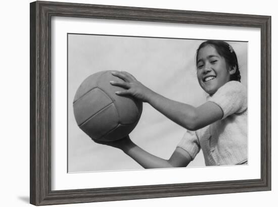 Girl and Volley Ball-Ansel Adams-Framed Art Print