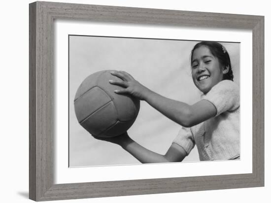 Girl and Volley Ball-Ansel Adams-Framed Art Print