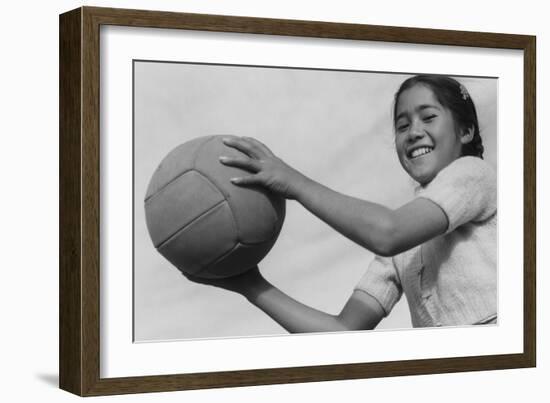 Girl and Volley Ball-Ansel Adams-Framed Art Print