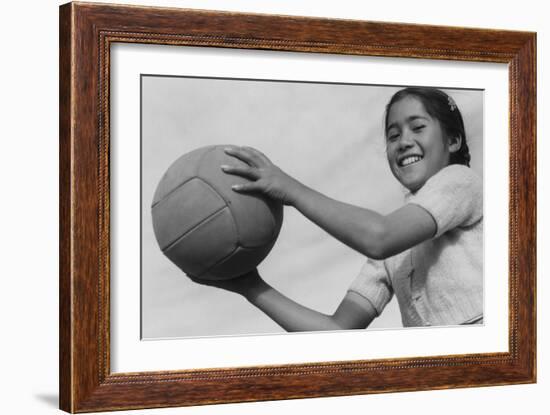 Girl and Volley Ball-Ansel Adams-Framed Art Print