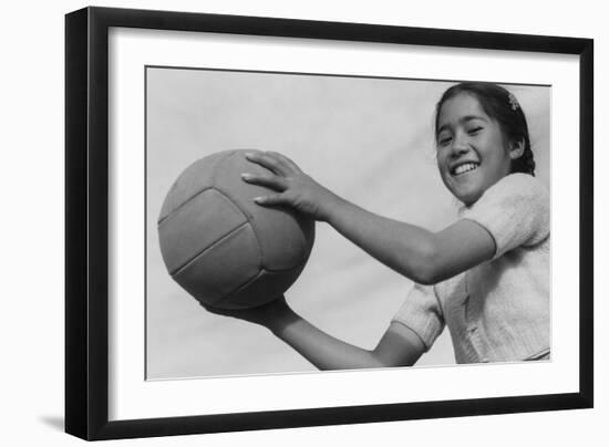 Girl and Volley Ball-Ansel Adams-Framed Art Print