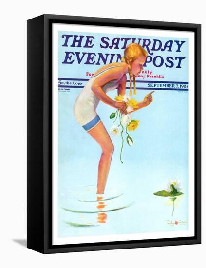 "Girl and Water Lilies," Saturday Evening Post Cover, September 7, 1935-Penrhyn Stanlaws-Framed Premier Image Canvas