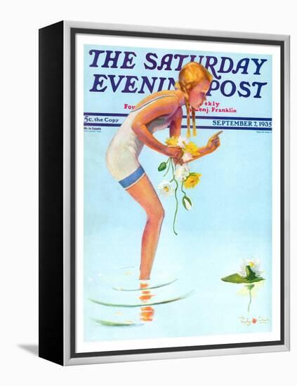 "Girl and Water Lilies," Saturday Evening Post Cover, September 7, 1935-Penrhyn Stanlaws-Framed Premier Image Canvas