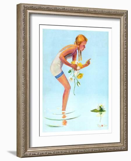 "Girl and Water Lilies,"September 7, 1935-Penrhyn Stanlaws-Framed Giclee Print