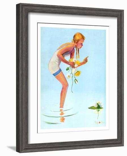 "Girl and Water Lilies,"September 7, 1935-Penrhyn Stanlaws-Framed Giclee Print