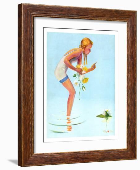 "Girl and Water Lilies,"September 7, 1935-Penrhyn Stanlaws-Framed Giclee Print