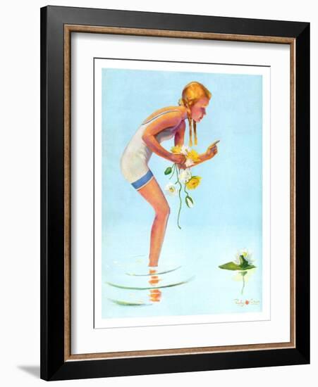 "Girl and Water Lilies,"September 7, 1935-Penrhyn Stanlaws-Framed Giclee Print