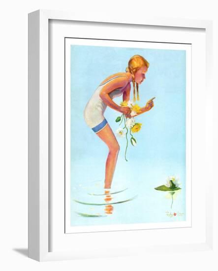 "Girl and Water Lilies,"September 7, 1935-Penrhyn Stanlaws-Framed Giclee Print