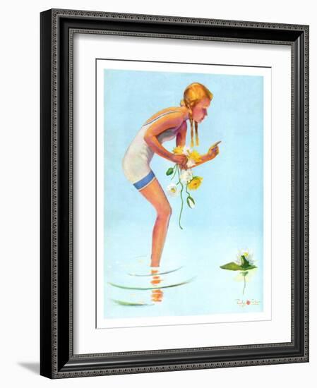 "Girl and Water Lilies,"September 7, 1935-Penrhyn Stanlaws-Framed Giclee Print