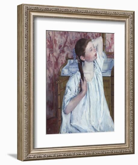 Girl Arranging Her Hair, by Mary Cassatt, 1886, American painting,-Mary Cassatt-Framed Art Print