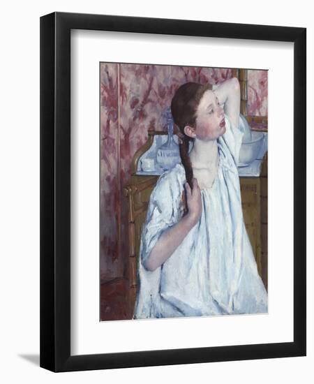 Girl Arranging Her Hair, by Mary Cassatt, 1886, American painting,-Mary Cassatt-Framed Art Print