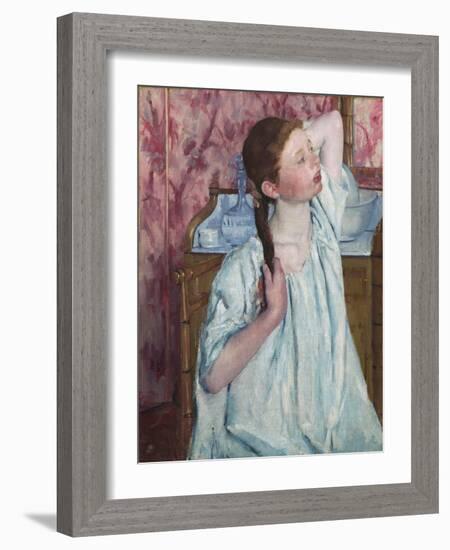 Girl Arranging Her Hair, by Mary Cassatt-Mary Cassatt-Framed Giclee Print