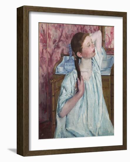 Girl Arranging Her Hair, by Mary Cassatt-Mary Cassatt-Framed Giclee Print