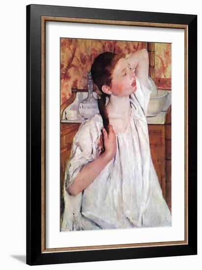 Girl Arranging Her Hair-Mary Cassatt-Framed Art Print