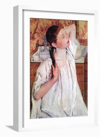 Girl Arranging Her Hair-Mary Cassatt-Framed Art Print