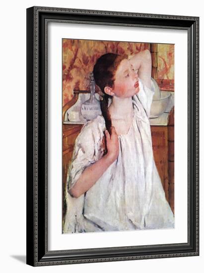 Girl Arranging Her Hair-Mary Cassatt-Framed Art Print