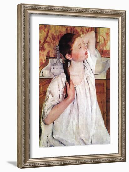 Girl Arranging Her Hair-Mary Cassatt-Framed Art Print