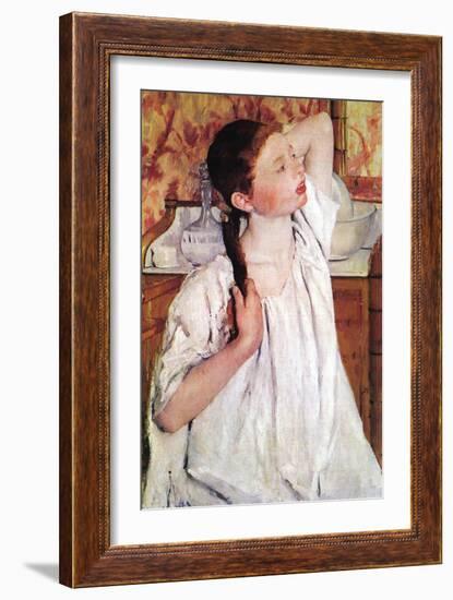 Girl Arranging Her Hair-Mary Cassatt-Framed Art Print