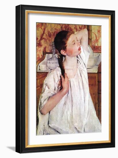 Girl Arranging Her Hair-Mary Cassatt-Framed Art Print