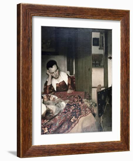 Girl Asleep at a Table-Johannes Vermeer-Framed Giclee Print