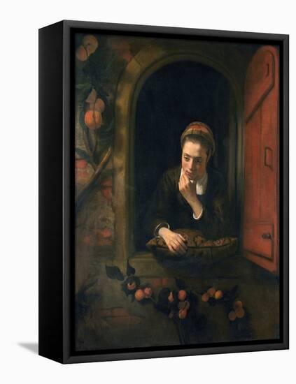 Girl at a Window, or 'The Daydreamer'-Nicholaes Maes-Framed Premier Image Canvas