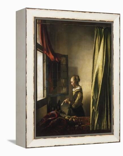 Girl at a Window Reading a Letter, about 1658-Johannes Vermeer-Framed Premier Image Canvas