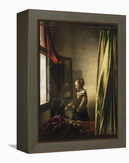 Girl at a Window Reading a Letter, about 1658-Johannes Vermeer-Framed Premier Image Canvas