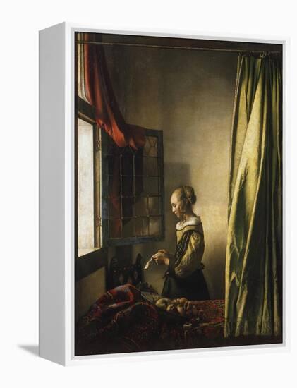 Girl at a Window Reading a Letter, about 1658-Johannes Vermeer-Framed Premier Image Canvas