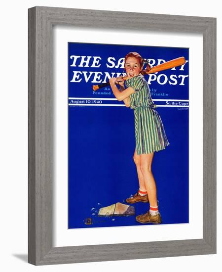 "Girl at Bat," Saturday Evening Post Cover, August 10, 1940-Douglas Crockwell-Framed Giclee Print