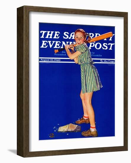 "Girl at Bat," Saturday Evening Post Cover, August 10, 1940-Douglas Crockwell-Framed Giclee Print