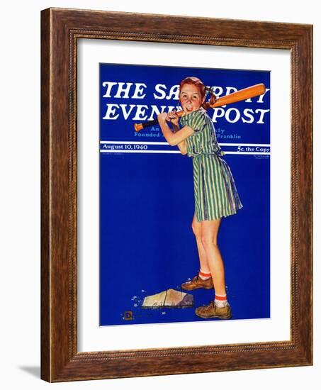 "Girl at Bat," Saturday Evening Post Cover, August 10, 1940-Douglas Crockwell-Framed Giclee Print