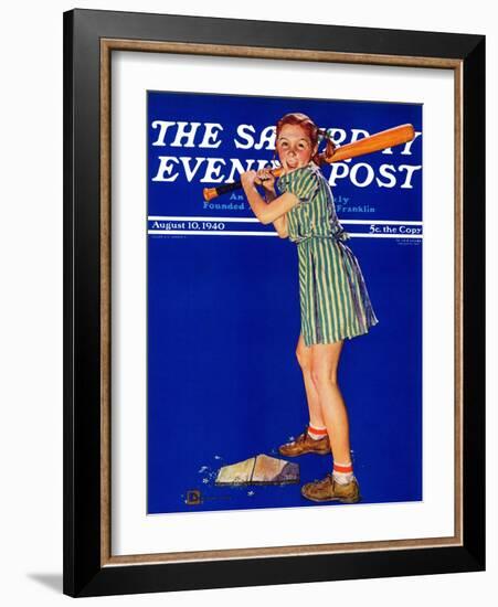 "Girl at Bat," Saturday Evening Post Cover, August 10, 1940-Douglas Crockwell-Framed Giclee Print