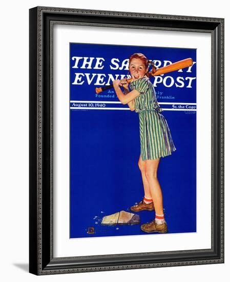 "Girl at Bat," Saturday Evening Post Cover, August 10, 1940-Douglas Crockwell-Framed Giclee Print