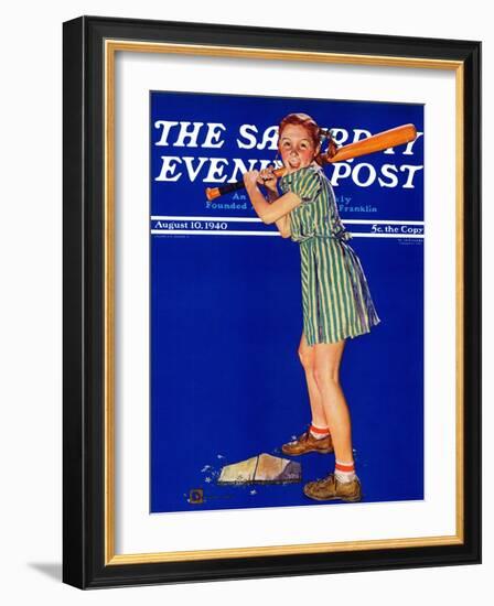 "Girl at Bat," Saturday Evening Post Cover, August 10, 1940-Douglas Crockwell-Framed Giclee Print