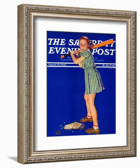 "Girl at Bat," Saturday Evening Post Cover, August 10, 1940-Douglas Crockwell-Framed Giclee Print