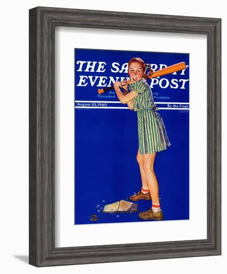 "Girl at Bat," Saturday Evening Post Cover, August 10, 1940-Douglas Crockwell-Framed Giclee Print