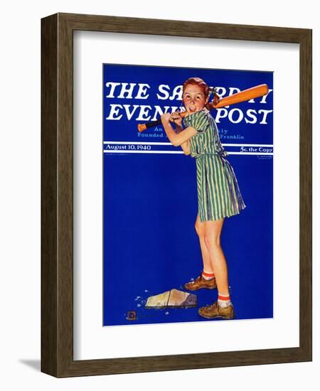 "Girl at Bat," Saturday Evening Post Cover, August 10, 1940-Douglas Crockwell-Framed Giclee Print