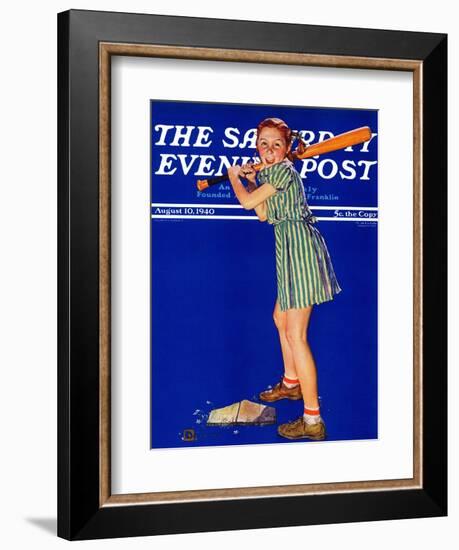 "Girl at Bat," Saturday Evening Post Cover, August 10, 1940-Douglas Crockwell-Framed Giclee Print