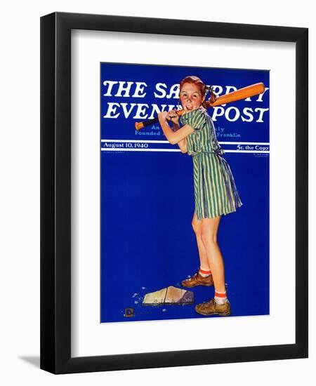 "Girl at Bat," Saturday Evening Post Cover, August 10, 1940-Douglas Crockwell-Framed Giclee Print