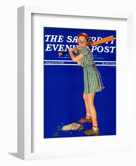 "Girl at Bat," Saturday Evening Post Cover, August 10, 1940-Douglas Crockwell-Framed Giclee Print