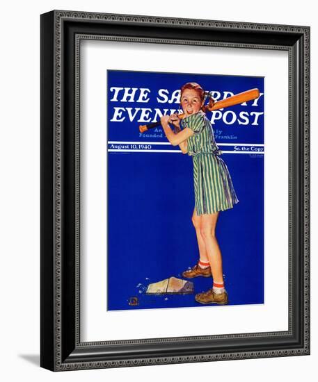 "Girl at Bat," Saturday Evening Post Cover, August 10, 1940-Douglas Crockwell-Framed Giclee Print