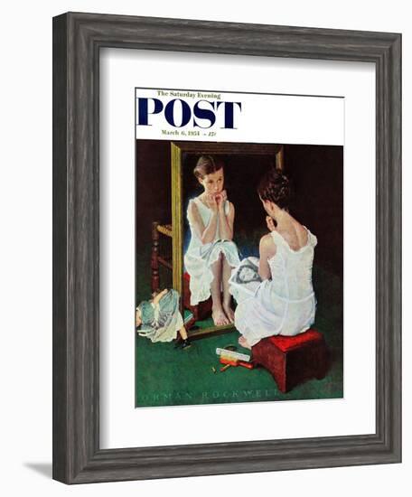 "Girl at the Mirror" Saturday Evening Post Cover, March 6,1954-Norman Rockwell-Framed Giclee Print