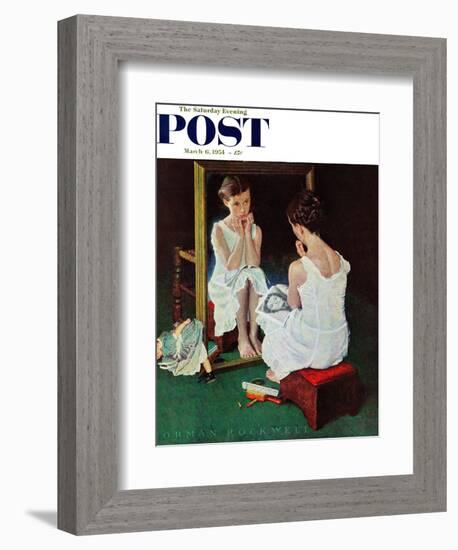 "Girl at the Mirror" Saturday Evening Post Cover, March 6,1954-Norman Rockwell-Framed Giclee Print