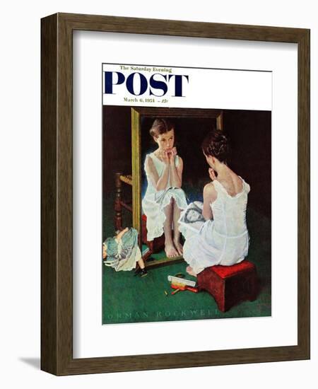 "Girl at the Mirror" Saturday Evening Post Cover, March 6,1954-Norman Rockwell-Framed Giclee Print