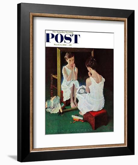 "Girl at the Mirror" Saturday Evening Post Cover, March 6,1954-Norman Rockwell-Framed Giclee Print