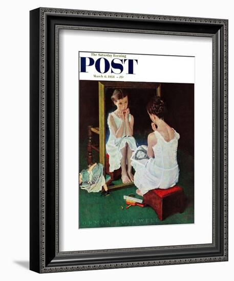 "Girl at the Mirror" Saturday Evening Post Cover, March 6,1954-Norman Rockwell-Framed Giclee Print