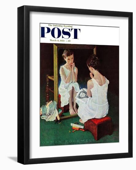 "Girl at the Mirror" Saturday Evening Post Cover, March 6,1954-Norman Rockwell-Framed Premium Giclee Print